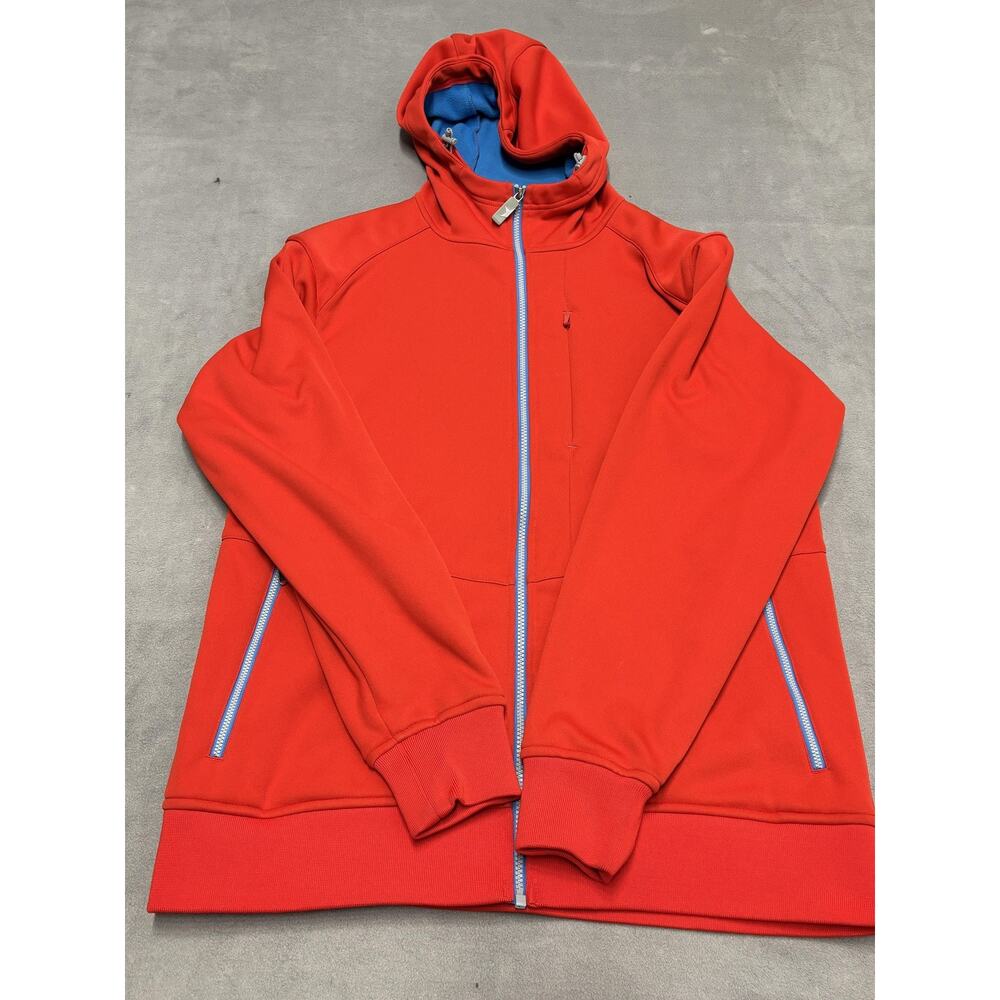 SIMS Jacket Mens Large Red Blue Hooded Full Zip Fleece Lined Softshell Snowboard